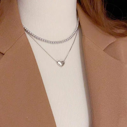 Double Layer Heart Pearl Necklace | Women's Party Jewelry